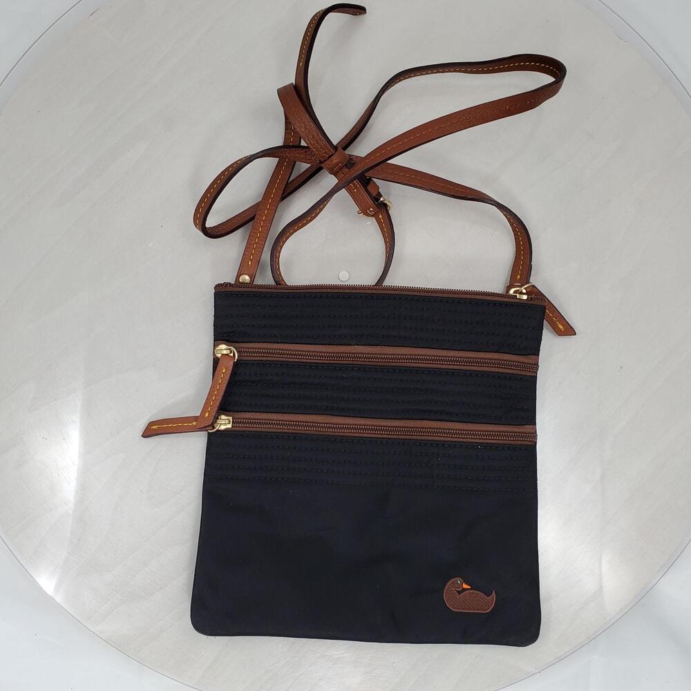 Dooney & Bourke Nylon North South Triple Zip Black Crossbody Bag Small Duck Logo